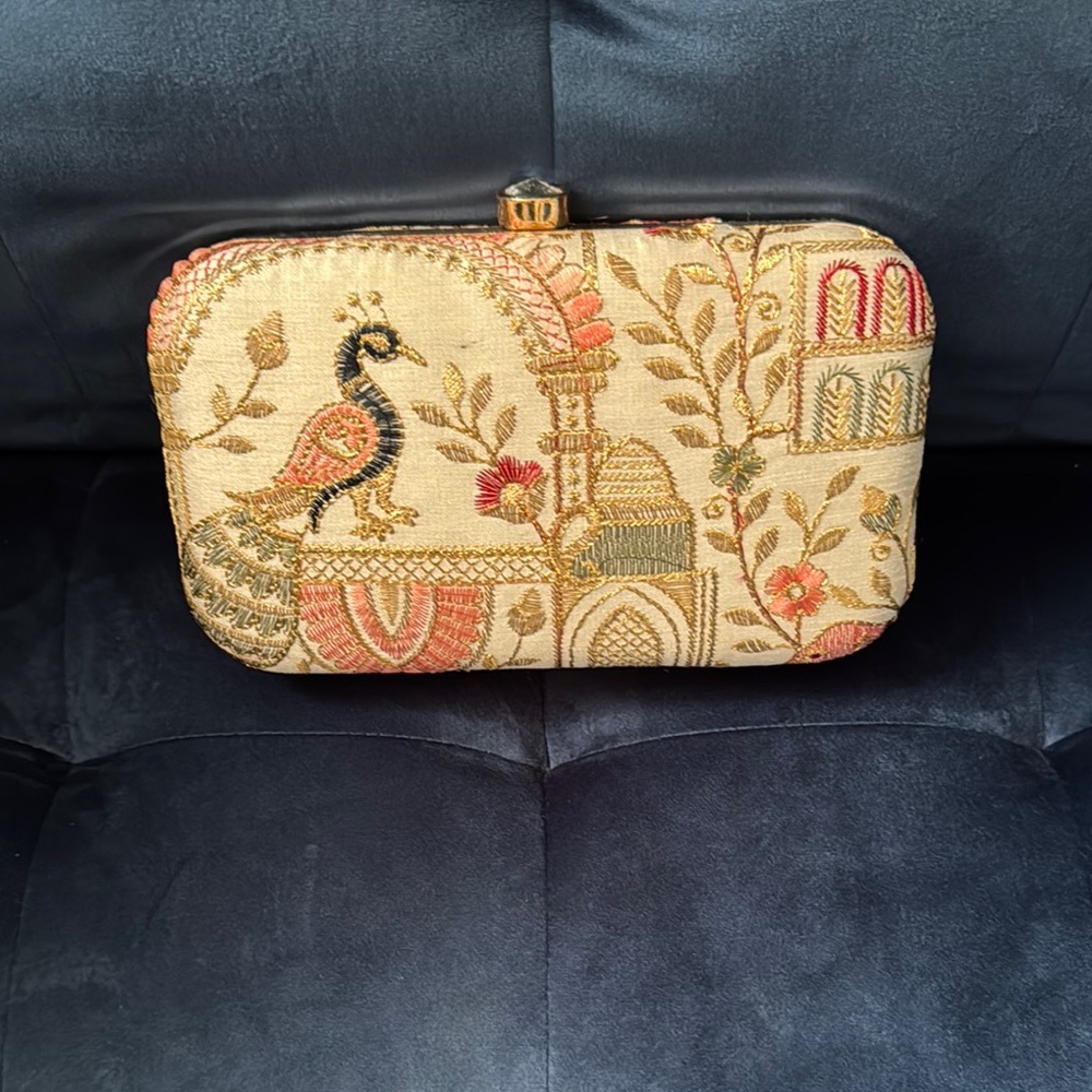 Embroidered Peacock Clutch